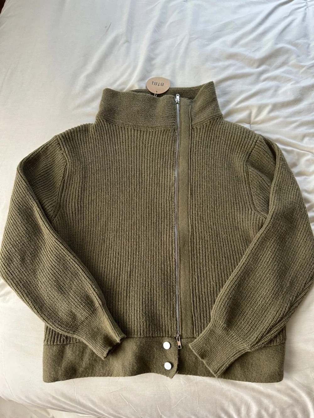 BiBi Olive Ribbed Zip Front Knit Jacket - Picture 1 of 6